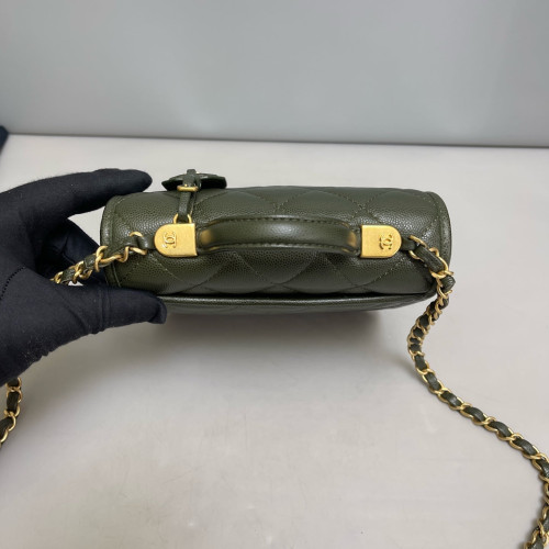 Chanel Quilted Mini School Menory Top Handle Flap Backpack Caviar Dark Green