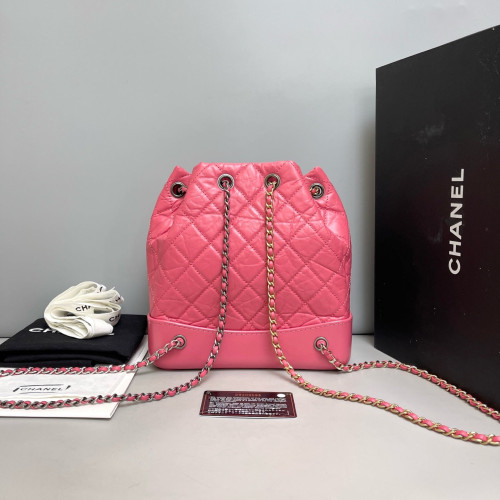 Chanel Quilted Small Gabrielle Backpack Calfskin Peach Beige