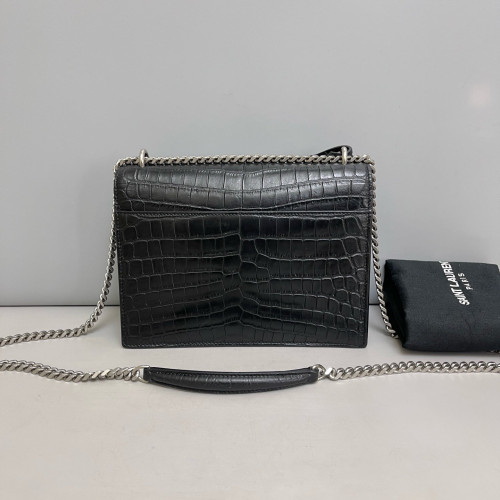 Yves Saint Laurent Medium Sunset Calfskin Crocodile Embossed Black