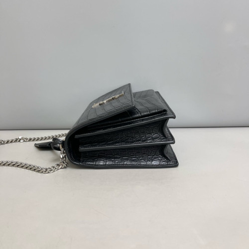 Yves Saint Laurent Medium Sunset Calfskin Crocodile Embossed Black
