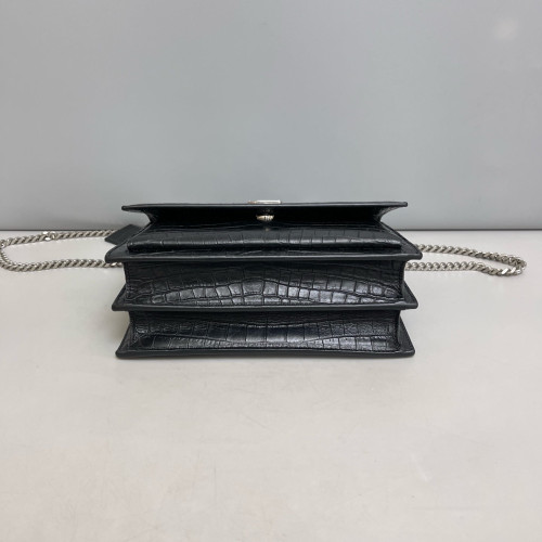 Yves Saint Laurent Medium Sunset Calfskin Crocodile Embossed Black