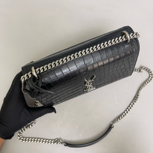 Yves Saint Laurent Medium Sunset Calfskin Crocodile Embossed Black