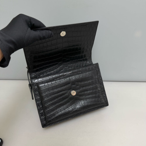 Yves Saint Laurent Medium Sunset Calfskin Crocodile Embossed Black