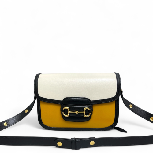 Gucci Small Horsebit 1955 Calfskin White Yellow Black