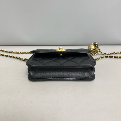 Chanel Quilted Pearl Crush Clutch With Chain Lambskin Black Chanel Quilted Pearl Crush Clutch With Chain Lambskin Black