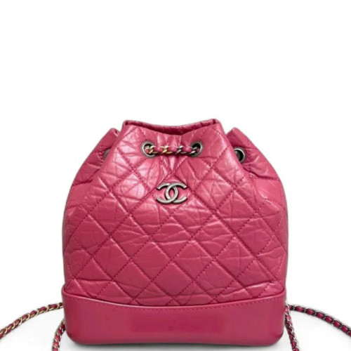 Chanel Quilted Small Gabrielle Backpack Pull Up Leather Calfskin Fuchsia