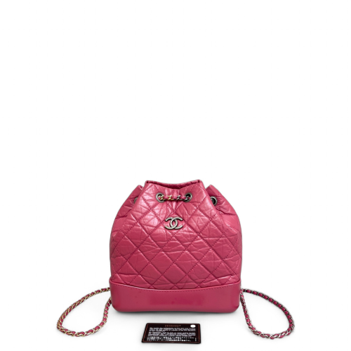 Chanel Quilted Small Gabrielle Backpack Pull Up Leather Calfskin Fuchsia
