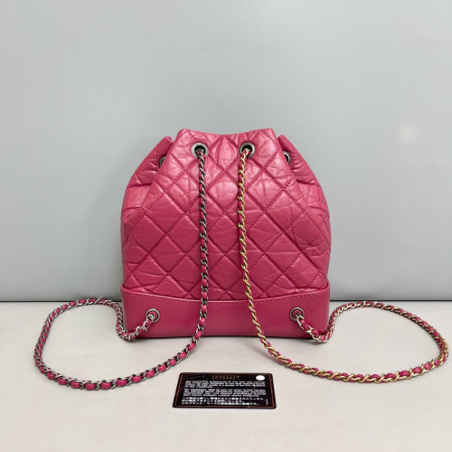 Chanel Quilted Small Gabrielle Backpack Pull Up Leather Calfskin Fuchsia