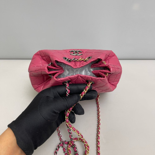 Chanel Quilted Small Gabrielle Backpack Pull Up Leather Calfskin Fuchsia