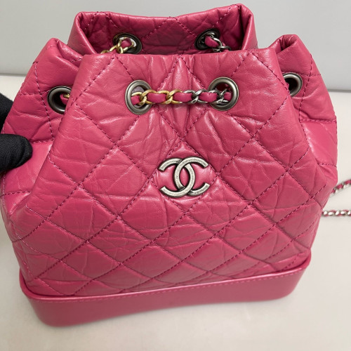 Chanel Quilted Small Gabrielle Backpack Pull Up Leather Calfskin Fuchsia
