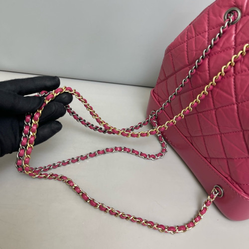 Chanel Quilted Small Gabrielle Backpack Pull Up Leather Calfskin Fuchsia