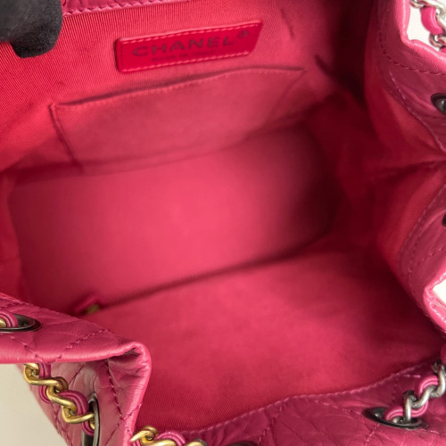 Chanel Quilted Small Gabrielle Backpack Pull Up Leather Calfskin Fuchsia