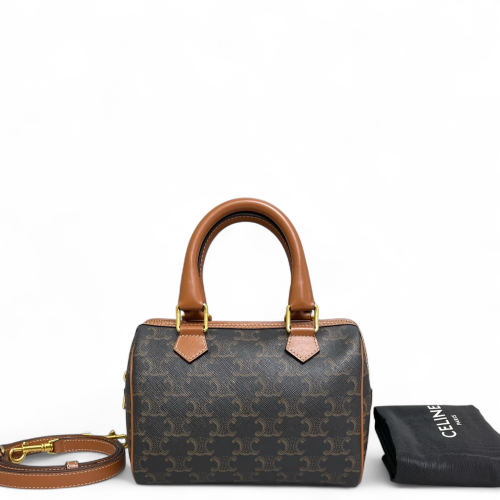Celine Triomphe Small Boston Bag Triomphe Brown Black Celine Triomphe Small Boston Bag Triomphe Brown Black