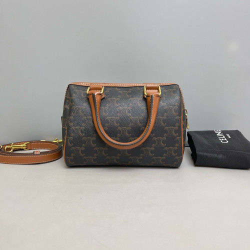 Celine Triomphe Small Boston Bag Triomphe Brown Black Celine Triomphe Small Boston Bag Triomphe Brown Black