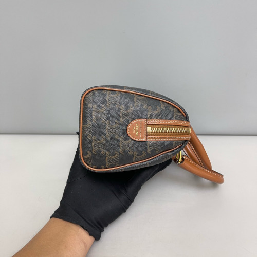 Celine Triomphe Small Boston Bag Triomphe Brown Black Celine Triomphe Small Boston Bag Triomphe Brown Black