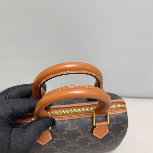 Celine Triomphe Small Boston Bag Triomphe Brown Black Celine Triomphe Small Boston Bag Triomphe Brown Black