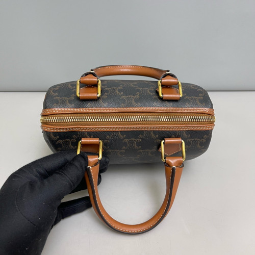 Celine Triomphe Small Boston Bag Triomphe Brown Black Celine Triomphe Small Boston Bag Triomphe Brown Black