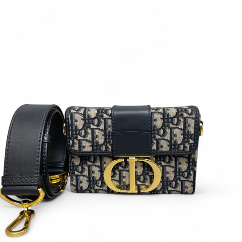Dior 30 Montaigne Mini Box Bag Calfskin Black Beige