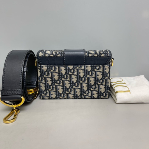 Dior 30 Montaigne Mini Box Bag Calfskin Black Beige