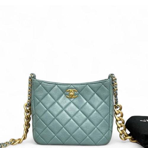 Chanel Quilted Hobo Calfskin Dusty Blue