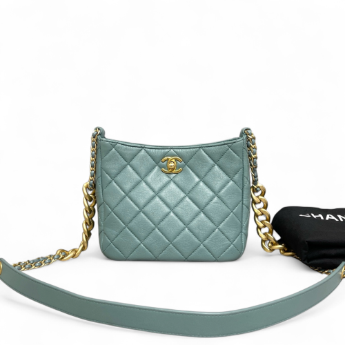 Chanel Quilted Hobo Calfskin Dusty Blue