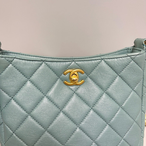 Chanel Quilted Hobo Calfskin Dusty Blue