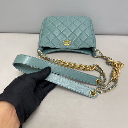 Chanel Quilted Hobo Calfskin Dusty Blue