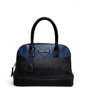 Prada Large Lux Promenade Tote Calfskin Blue Black