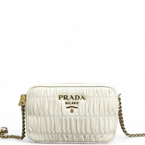 Prada Small Diagramme Camera Gaufre Calfskin White