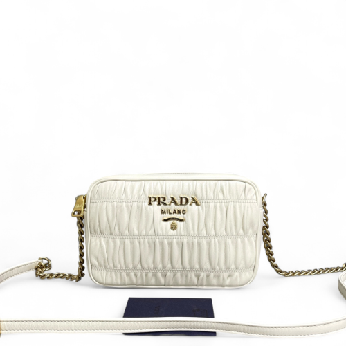 Prada Small Diagramme Camera Gaufre Calfskin White