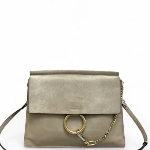 Chloe Medium Faye Day Shoulder Bag Suede Calfskin Grey