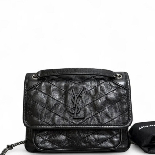 Yves Saint Laurent Baby Niki Messenger Pull Up Leather Black
