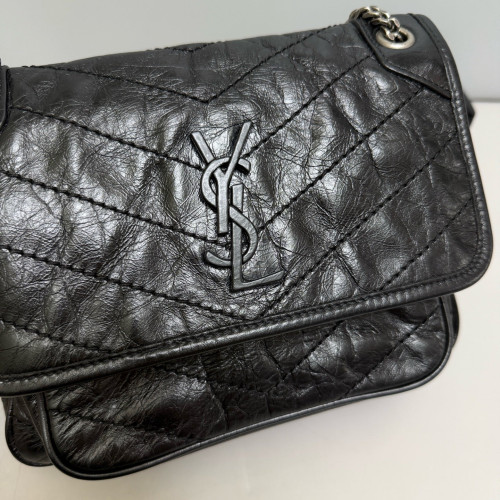 Yves Saint Laurent Baby Niki Messenger Pull Up Leather Black
