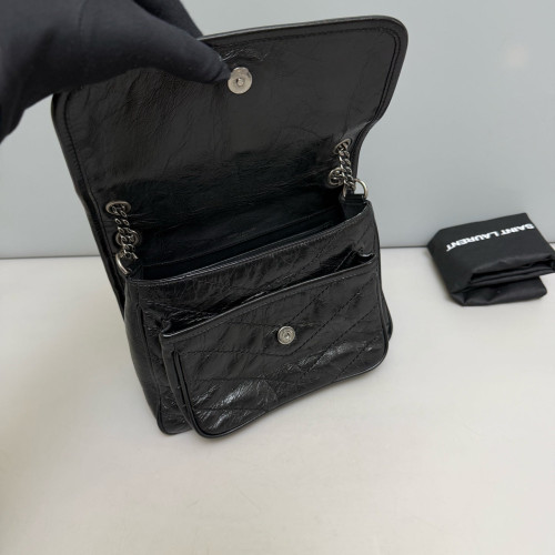 Yves Saint Laurent Baby Niki Messenger Pull Up Leather Black