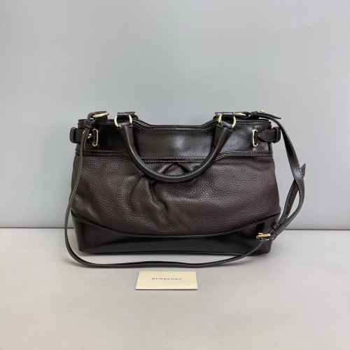 Burberry Tote Bag Grained Calfskin Calfskin Dark Brown