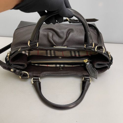 Burberry Tote Bag Grained Calfskin Calfskin Dark Brown