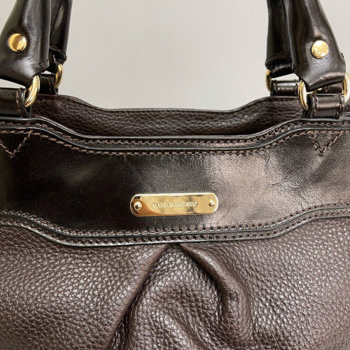 Burberry Tote Bag Grained Calfskin Calfskin Dark Brown