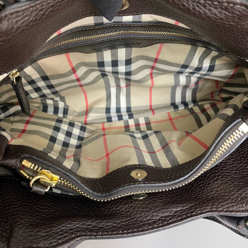 Burberry Tote Bag Grained Calfskin Calfskin Dark Brown