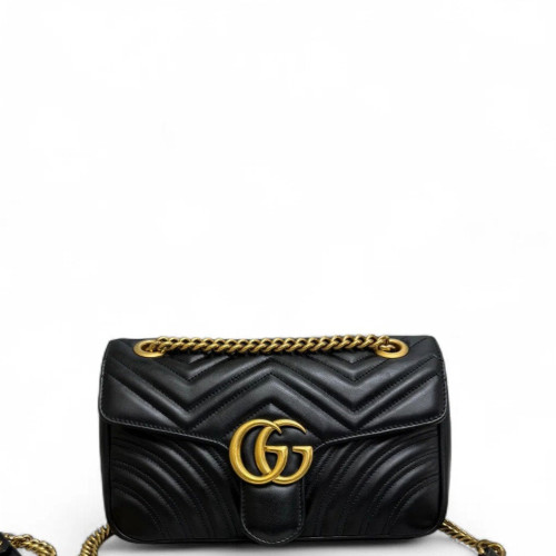Gucci Chevron Small GG Marmont Calfskin Black