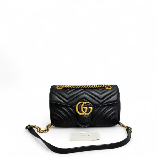 Gucci Chevron Small GG Marmont Calfskin Black