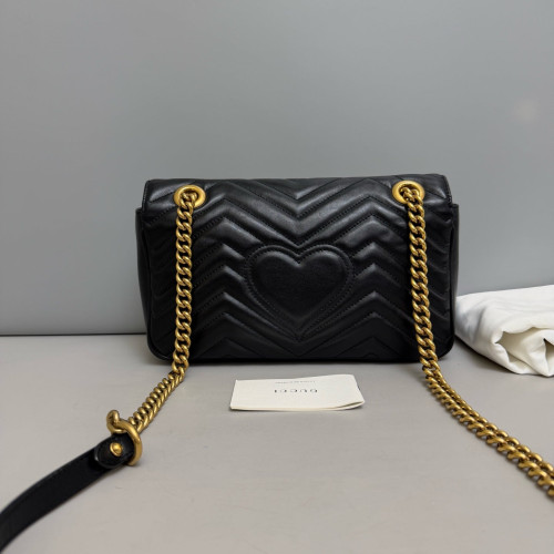 Gucci Chevron Small GG Marmont Calfskin Black