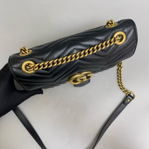 Gucci Chevron Small GG Marmont Calfskin Black