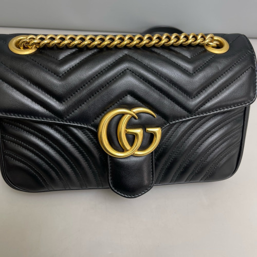 Gucci Chevron Small GG Marmont Calfskin Black