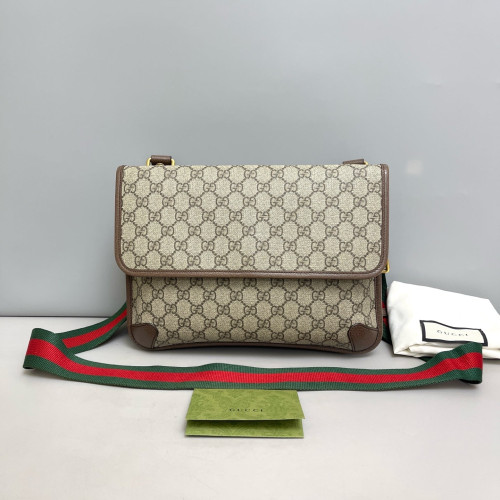 Gucci Medium Neo Vintage Double Flap Messenger Bag GG Supreme Monogram Beige Brown Green