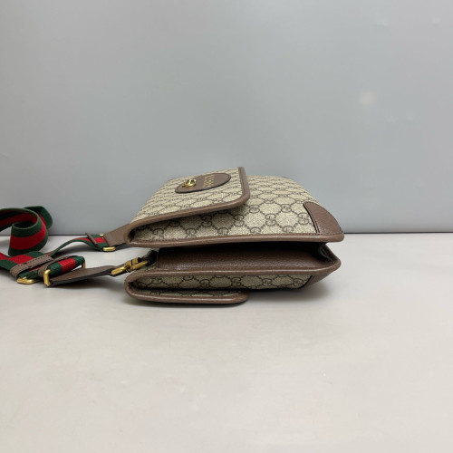 Gucci Medium Neo Vintage Double Flap Messenger Bag GG Supreme Monogram Beige Brown Green