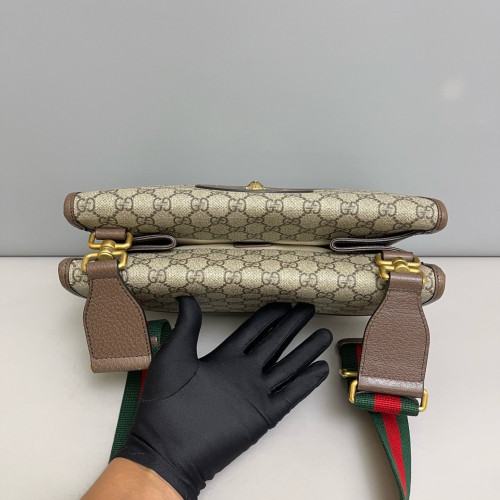 Gucci Medium Neo Vintage Double Flap Messenger Bag GG Supreme Monogram Beige Brown Green