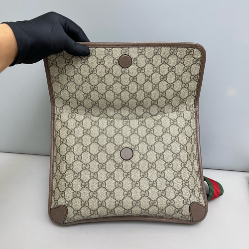 Gucci Medium Neo Vintage Double Flap Messenger Bag GG Supreme Monogram Beige Brown Green
