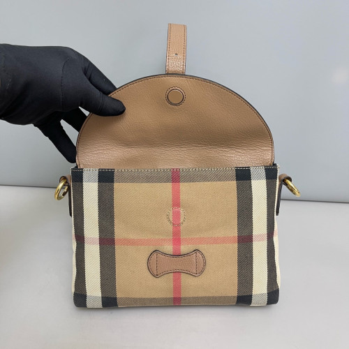 Burberry Small Milto Crossbody Bag Calfskin House Check Beige Brown Black