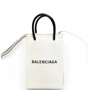 Balenciaga Logo Shopping Phone Holder Calfskin White Black