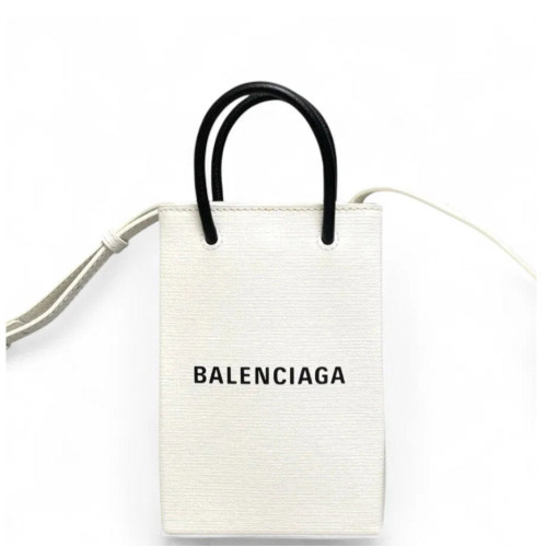 Balenciaga Logo Shopping Phone Holder Calfskin White Black